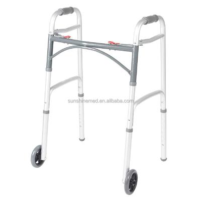 China Front Wheels Front Wheeled Walker Aluminum Two Button Folding Walker For Elderly Adults Care Products WA226 for sale