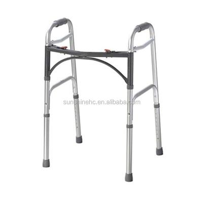 China Front Wheels Two Button Stand Up Foldable Walkers Elderly Moving Walking Aids Aluminum Folding Rollator Walker Adult for sale