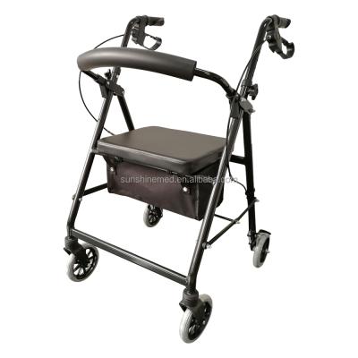 China Convenient Rollator Four Wheel Walker With Seat Lightweight Aluminum Adults Folding Rolling Walking Frame For Seniors RO516 for sale