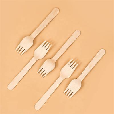 China Mini Spoon And Fork Wood Disposable Cutlery Fork 100% Birch Wood Small Handle Environmental Friendly Case for sale