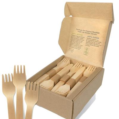 China Birch Wood Disposable 100% Wooden Spoons and Fork Environmentally Friendly Biodegradable Wooden Cutlery Set for sale