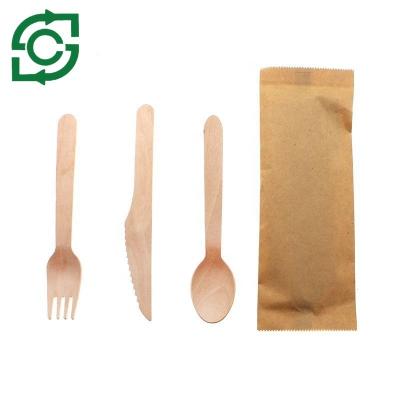 China 100%Compostable Birch Wood Cutlery Eco Friendly Disposable 100% Wooden Spoons Set With Individual Package for sale