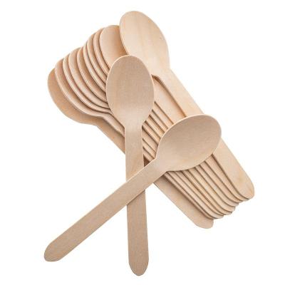 China 100% Birch Wood 140mm One Tier Wholesale Price Mini Wooden Spoon Biodegradable Wooden Disposable Cutlery Spoon for sale