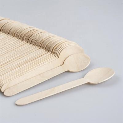 China 100% Biodegradable Birch Wood Ice Cream Spoon Engraving Wooden Cuillere En Bois Disposable Travel Cutlery Tiny Spoon for sale