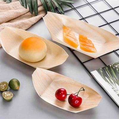 China Wholesale Decorative Wooden Dish Sushi Platter Japanese Disposable Wooden Boat Stocked Fruit Bowl For Food for sale