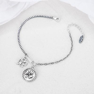 China CLASSIC Vintage 925 Sterling Silver Clover Medal Pendant Series Fashion Creative Silver Bracelet for sale