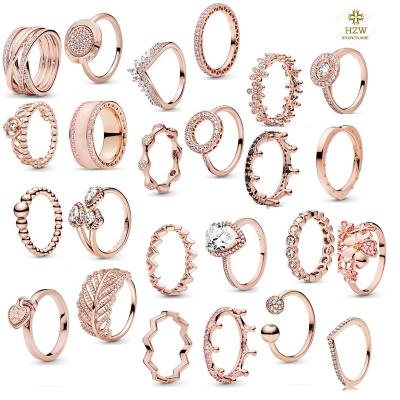 China Silver 2021 new wholesale nickel free 925 plated rose gold ring jewelry for pan series jewelry for sale