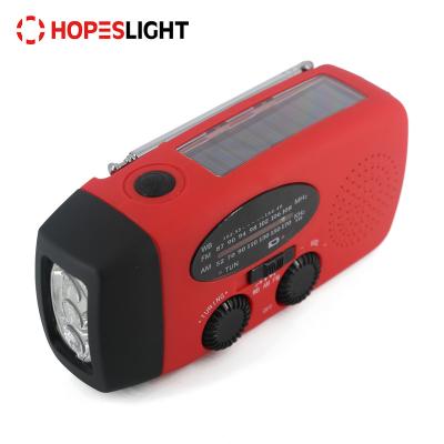 China LED Flashlight Outdoor Solar Crank Radio with Emergency Flashlight, FM/AM/NOAA Time Bank Radio, Power Bank Function for sale