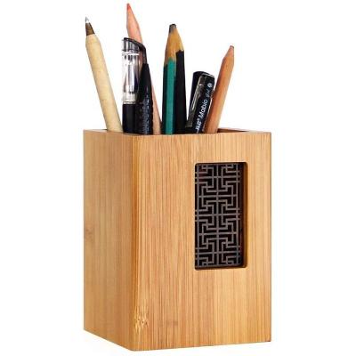 China Bamboo Wooden Desk Pen Pencil Holder Stand Creative Japanese Style Design Eco-friendly Garden for Office School for sale