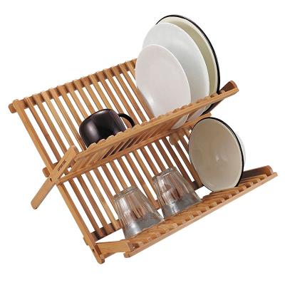 China Amazon Sales Hot Sustainable Natural Bamboo Kitchen Dish Rack Tableware Display Stand Customized Bamboo Drying Rack for sale