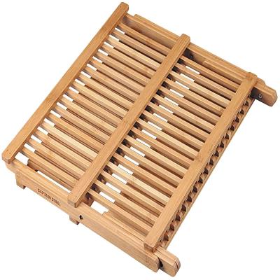 China Sustainable Natural Kitchen Bamboo Dish Rack Folding Bamboo Easy Cleaning Complete Draining Dish Drying Rack For Dishware for sale