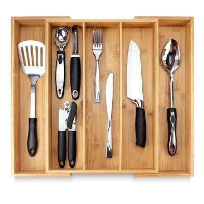 China Viable Extra Deep Kitchen Drawer Organizer - 17 x 12.5 Inch Non-Slip, Expandable Bamboo Utensil Drawer Dividers (5 Compartments) for sale