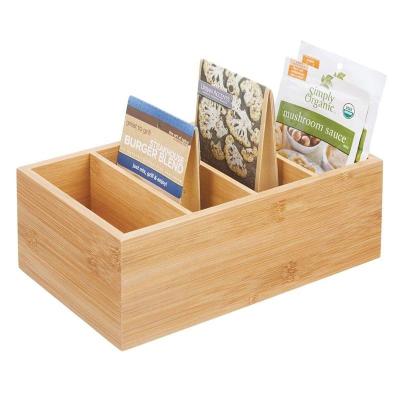 China New Classic/Postmodern Bamboo Bin Box Compact Organizer - 4 Divided Sections Food Storage - Rack for Seasoning Packets, Pouches, Soups, Spices for sale