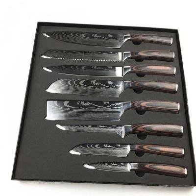 China Sustainable 8pcs Kitchen Chef Knives gift set Japanese professional High Carbon Stainless Steel Damascus Laser Pattern Slicing Santoku Tool for sale