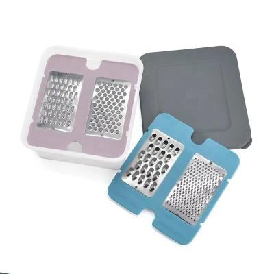 China Sustainable plastic storage boxes vegetable cheese grater with container and lid stainless steel coconut Potato grater for kitchen gadgets for sale