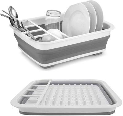 China Sustainable Portable Dinnerware Folding Washing Up Bowl Dish Tray Foldable Drying Rack Set Collapsible Dish Drainer with Drainer Board for sale