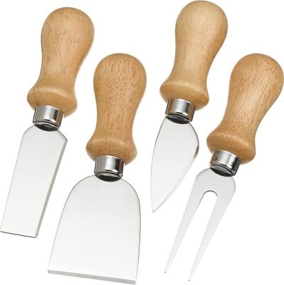 China Sustainable 4pcs Unique Cheese Knife Tool Set Wood Bamboo Handle Stainless Steel Cheese Knife Set for Cheese Pizza kitchen gadgets for sale