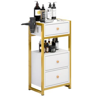 China Modern Gold Salon Furniture Barber Shop Hair Salon Station Metal Preferential Cabinet With Drawer Hairdresser Salon Cabinet Beauty s for sale