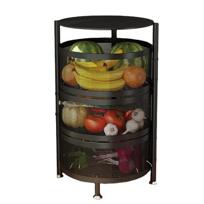 China 3-Layer Round Rotating Multi-Layer Rack Stocked Metal Kitchen Storage Rack Fruit and Vegetable Living Room Bathroom Iron Storage for sale