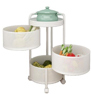 China 3-Layer Round Rotating Multi-Layer Rack Stocked 3 Tier Metal Kitchen Storage Rack Fruit and Vegetable Living Room Bathroom Iron Storage for sale