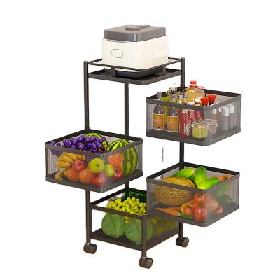 China Modern 4 3 2 Tier Rotating Multilayer Metal Kitchen Storage Rack Shelf With Basket Square Fruit Vegetable Bathroom Iron Storage Rack for sale