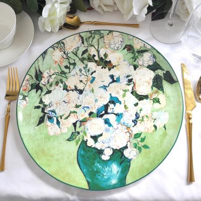 China New Design Green Art Decoration Ceramic Dinnerware Custom Printed Viable Porcelain Bone Dish Sets for sale