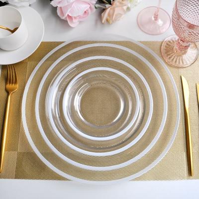 China Wholesale Transparent Crystal White Dinner Set Wedding Viable Luxury Event Party Glass Rim Dish for sale