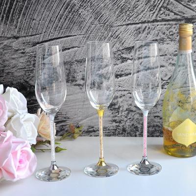 China Custom Luxury Rose Gold Diamond Fillers Wedding Handle Tumbler from FILE Colored Wine Champagne Flute Glass With Gold for sale