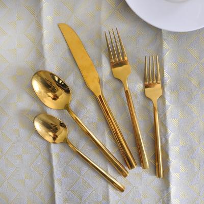 China Premium Stainless Steel Flatware Hexagon Handle Gold Cutlery Fork Knife and Spoons Deluxe Hammered Silver Set Disposable for sale