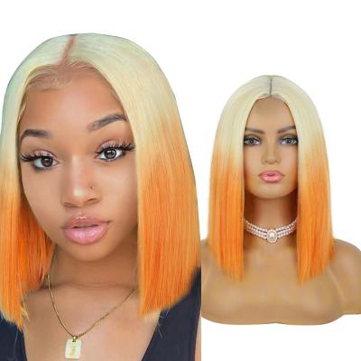 China Hot sale 14inch lead small u part lace wigs orange pink black color short hot straight ombre synthetic hair extension wigs wholesale for sale