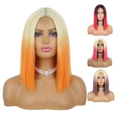 China Hot Sale Best Quality High Temperature Sellers Short 14inch Short Straight Synthetic Lead Ombre Wigs Small Straight Pink Curly Lace U Part Wigs for sale