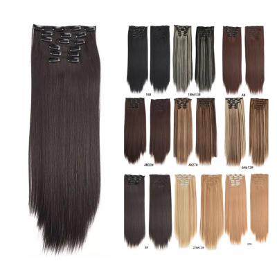 China V-Tip Hair Clip In Hair Extension Hair Body Wave 6pcs Long Curly Clip In Synthetic Wavy Extensions Clip In Synthetic Fiber Double Weft Hair for sale