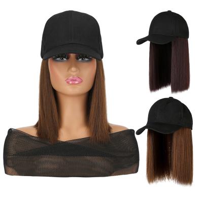 China Wholesale High Quality Custom Straight Hair Wig Cap 10inch Synthetic Dangle Short Straight Curly Baseball Cap Black Wig Caps Vendors for sale