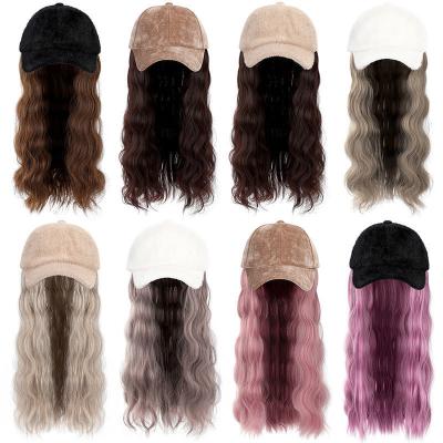 China Hot Sale 22inch Water Wave Long Wave Baseball Hair Cap Colorful Curly Synthetic Hair Wig Thin Cap Wig Caps Thin Wig Sellers for sale