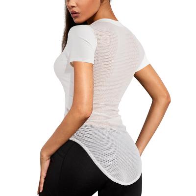 China QUICK DRY White Mesh Racerback Singlet V-Neck Yoga Workout Women Oversized Jogging Tank Tops for sale