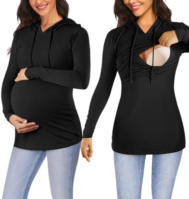 China Antibacterial Women Nursing Hoodie Sweatshirt Long Sheath Multi Function Mother Keep Train Breastfeeding Maternity Tops for sale