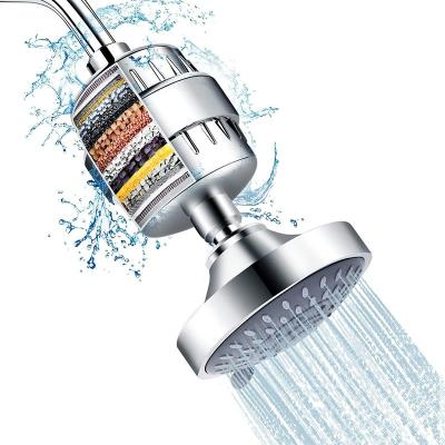 China Without Switch High Pressure 15 Stage Filter Shower Head 5 Spray Set Chrome Coating Universal Water Shower Head Soften Filter for sale