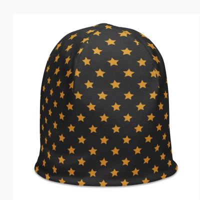 China COMMON Elastic Reversible Pattern Beanie Polyester Spandex All Over Print Soft Double Layer Custom Skullies for sale