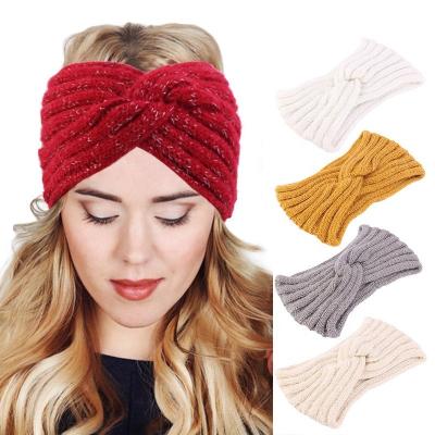 China European and American Style Winter Ear Warmer Turban Twist Hair Band Cross Braided Cable Crochet Head Wrap Wool Custom Women Knitted Headband for sale