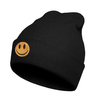 China COMMON Knit Fisherman Short Warm Kids Smile Custom Beanie With Cuff Face Embroidery Baby Beanies Winter Watch Hat Logo for sale