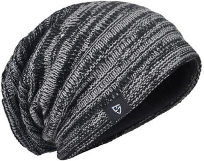 China JOINT Beanie Hat Stylish Satin Striped Long Hip-Hop Knit Slouch Loose Skull Covers Toque Winter Hat For Men for sale