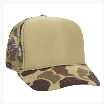 China High Quality Single Baseball COMMON 5 Panel Front Rope Custom Mesh Foam Trucker Hat White Camouflage Trucker Hats for sale