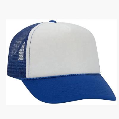 China Custom High Crown Wholesale Mesh Back 5 Panel Polyester COMMON White Foam Trucker Hat Caps With Rope for sale