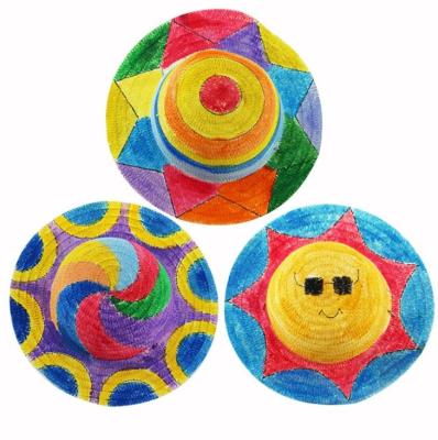 China Striped Bulk Stock 6 Pcs DIY Straw Hat Party Adults Child Kids Handmade Beach Sun Art Painting Hat Cap Hat for sale