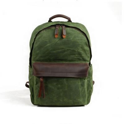 China Custom logo men's canvas bagpack genuine leather waterproof waxed backpack green women anti-theft green for sale