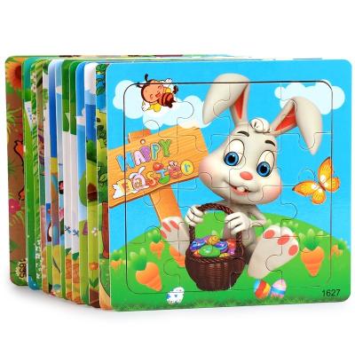 China Eco-Friendly 16 Pieces Tending Kids Baby Brain Learning Wooden Clever Wooden Jigsaw Puzzle Game For Boys And Girls for sale