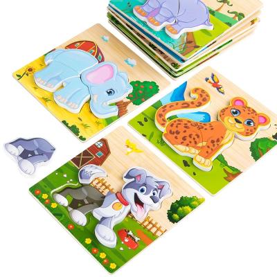 China Eco-friendly Unique 3D Puzzle Baby Wooden Animal Toys For Children Kids 1-2-3 Year Old for sale