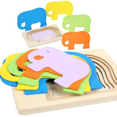 China New Eco-friendly China Trend Cartoon Animal Matching 3D Wooden Puzzle Educational Toys For Children for sale