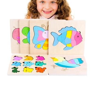 China Eco-friendly Cognitive Early Educational 3D Wooden Jigsaw Puzzle Child Memory Color Macaron Cartoon Educational Toys for sale