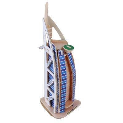 China Eco-friendly Kids DIY 3D Wooden Puzzle Architecture Hand Assembled Building Model Wooden Toys for sale